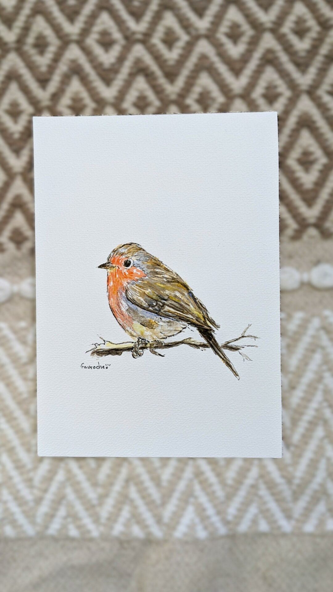 Aquarelle originale – adorable Rouge-gorge (Offre 2FOR3)