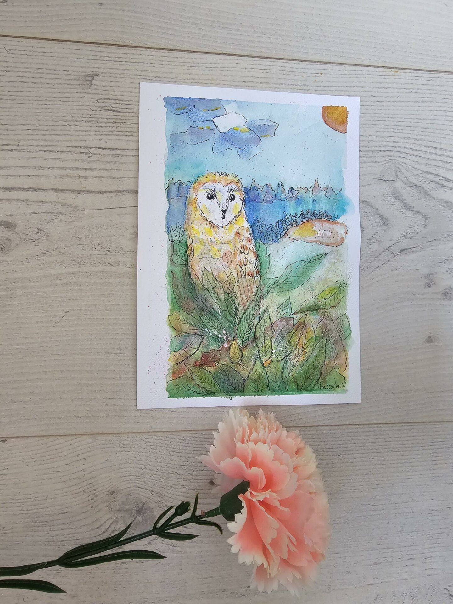 Aquarelle Originale L'Effraie des Clochers (Tyto alba) - 21x14,8 cm - ( offre 2FOR3) – Image 4
