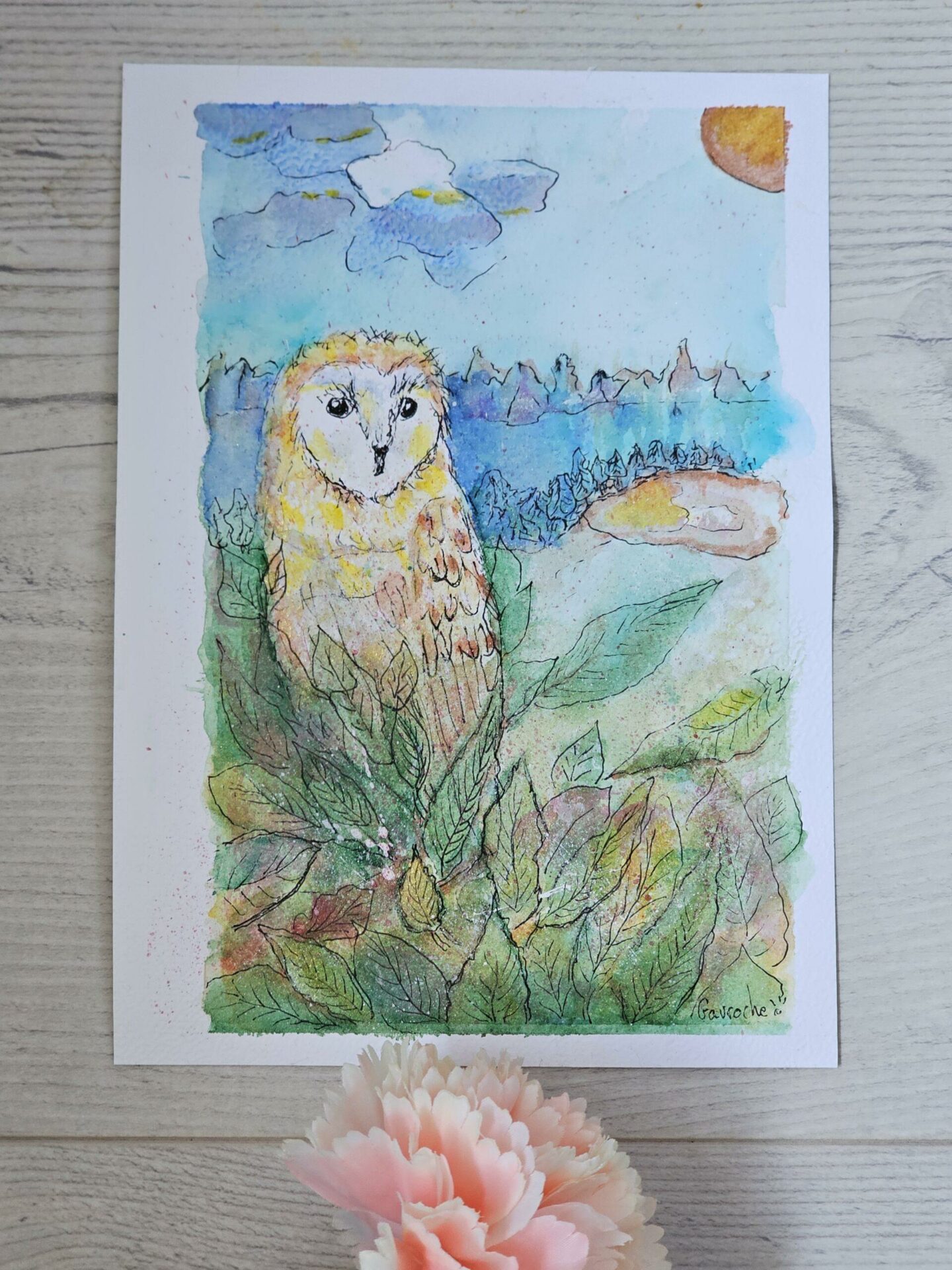 Aquarelle Originale L'Effraie des Clochers (Tyto alba) - 21x14,8 cm - ( offre 2FOR3) – Image 5