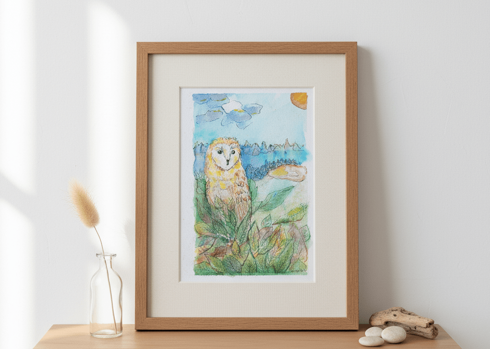 Aquarelle Originale L'Effraie des Clochers (Tyto alba) - 21x14,8 cm - ( offre 2FOR3)