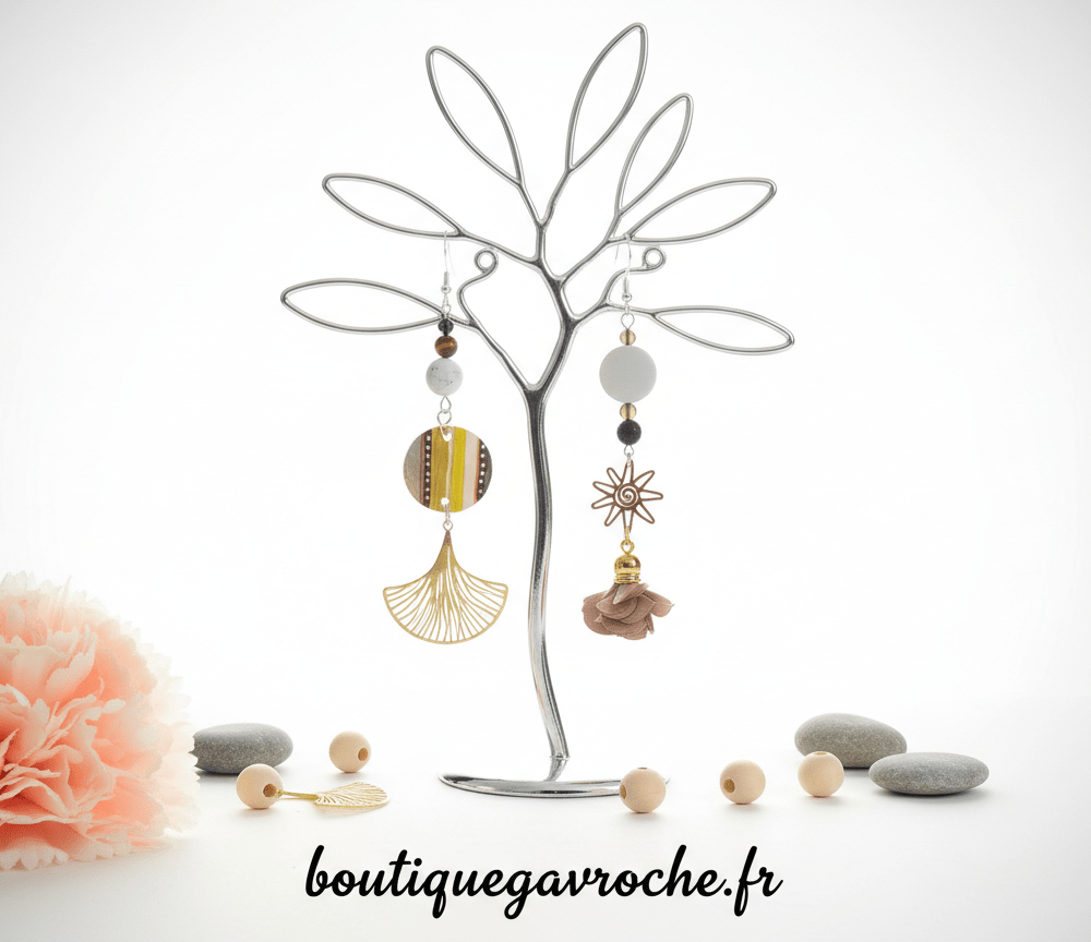 Boucles d'Oreilles Asymétriques longues: MADAGASCAR