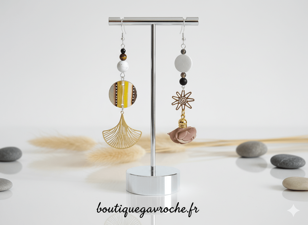 Boucles d'Oreilles Asymétriques longues: MADAGASCAR – Image 3