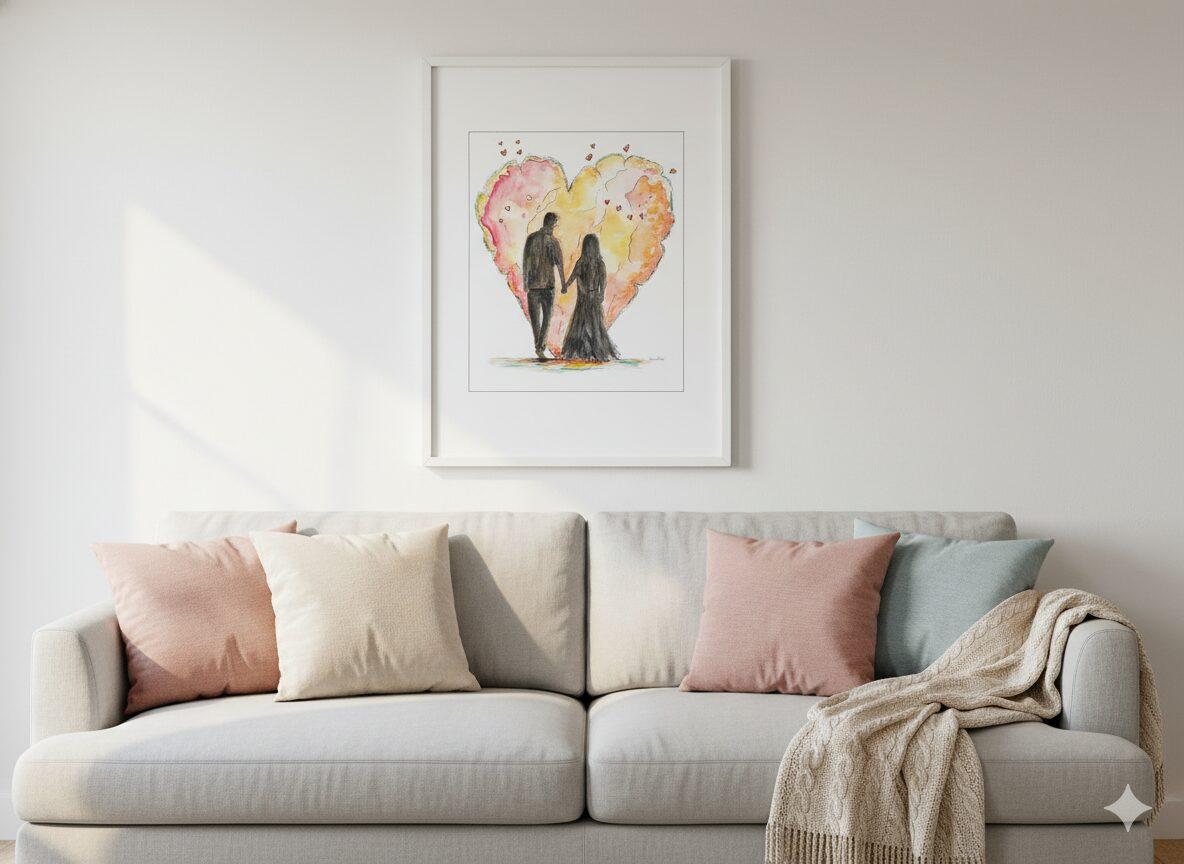 Affiche Aquarelle Personnalisée - 40 CM 30 CM - Amour à l'Horizon – Image 2