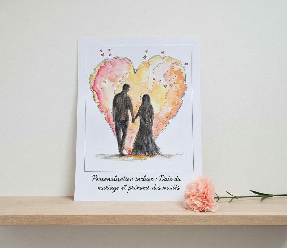 Affiche Aquarelle Personnalisée - 40 CM 30 CM - Amour à l'Horizon