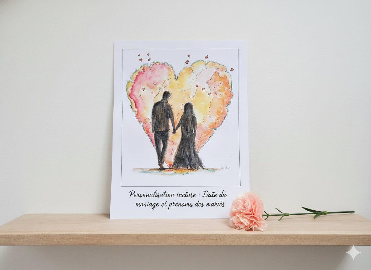 Affiche Les amoureux - Aquarelle Personnalisée - 40 CM 30 CM - frais de port offert – Image 5