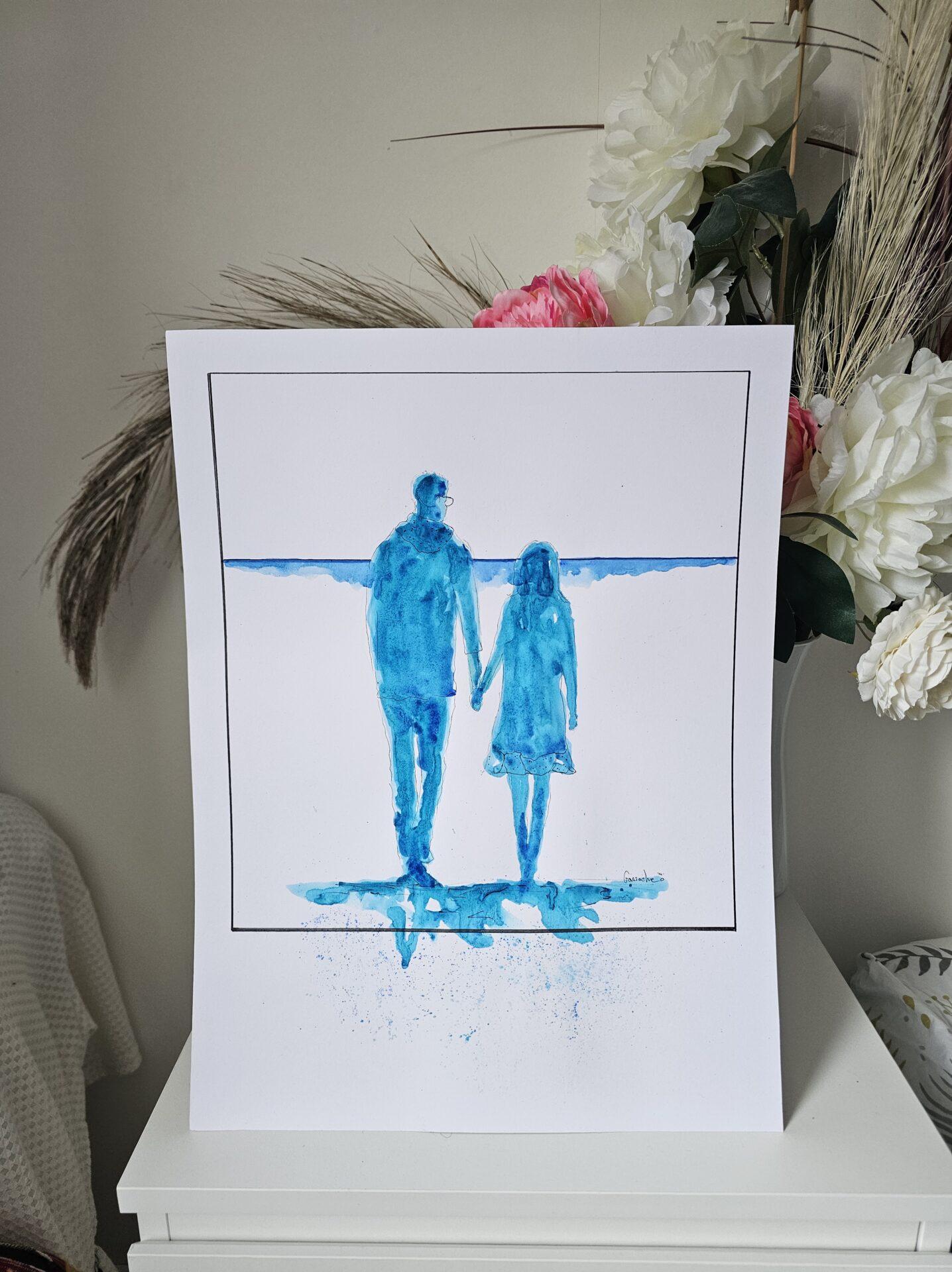 Affiche Les amoureux - Aquarelle Personnalisée - 40 CM 30 CM - frais de port offert – Image 4