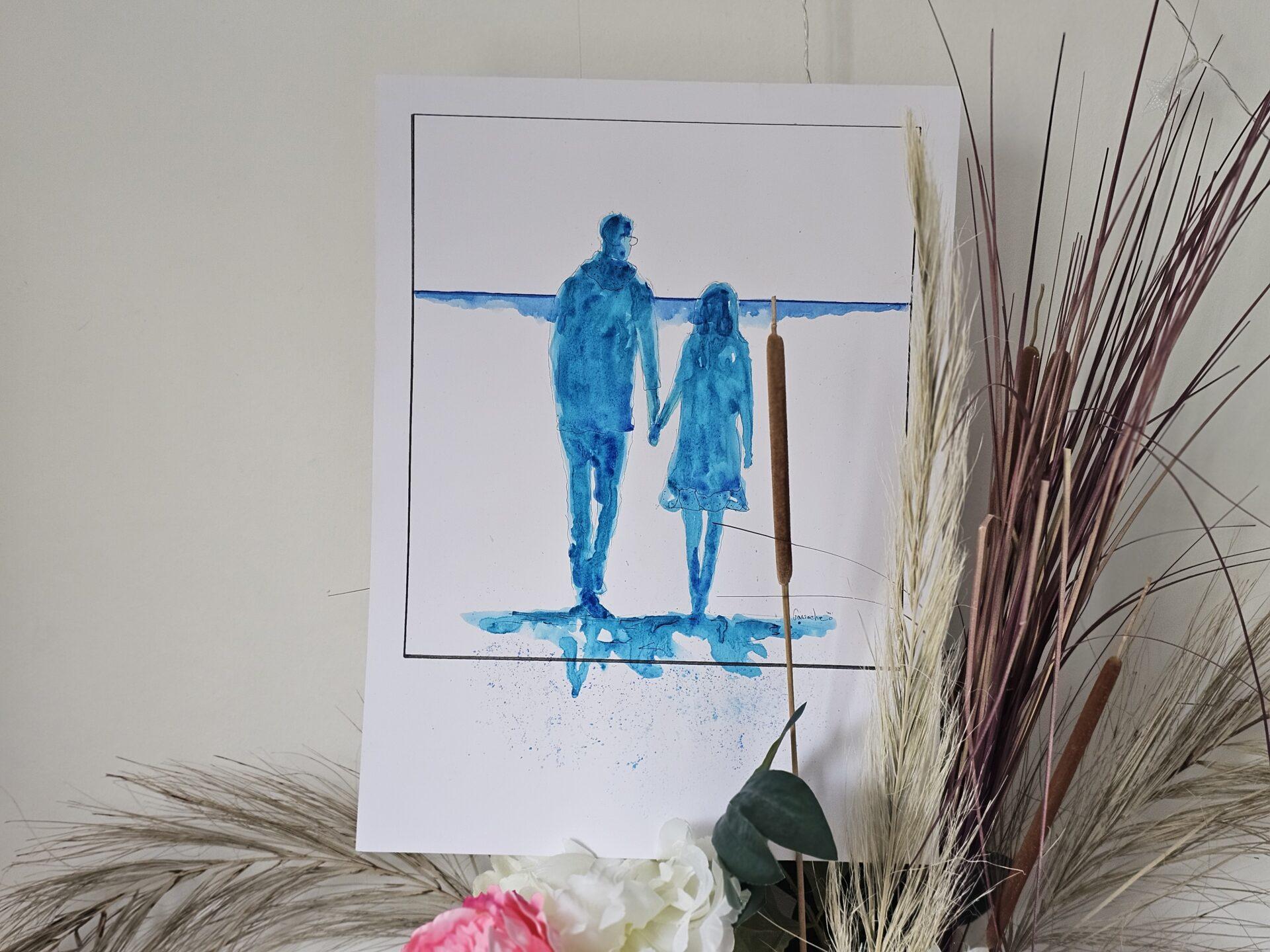 Affiche Les amoureux - Aquarelle Personnalisée - 40 CM 30 CM - frais de port offert – Image 3