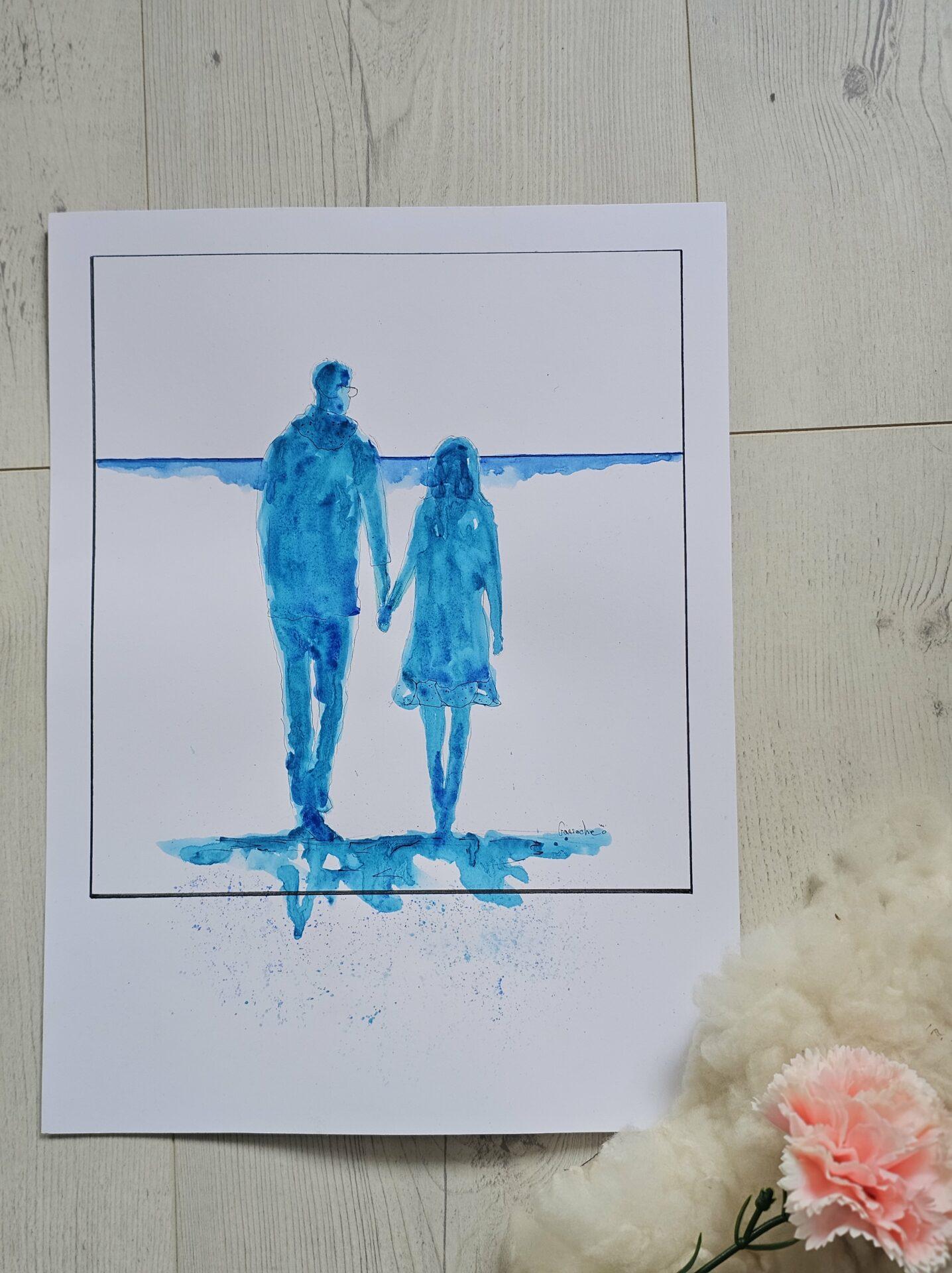 Affiche Les amoureux - Aquarelle Personnalisée - 40 CM 30 CM - frais de port offert – Image 2