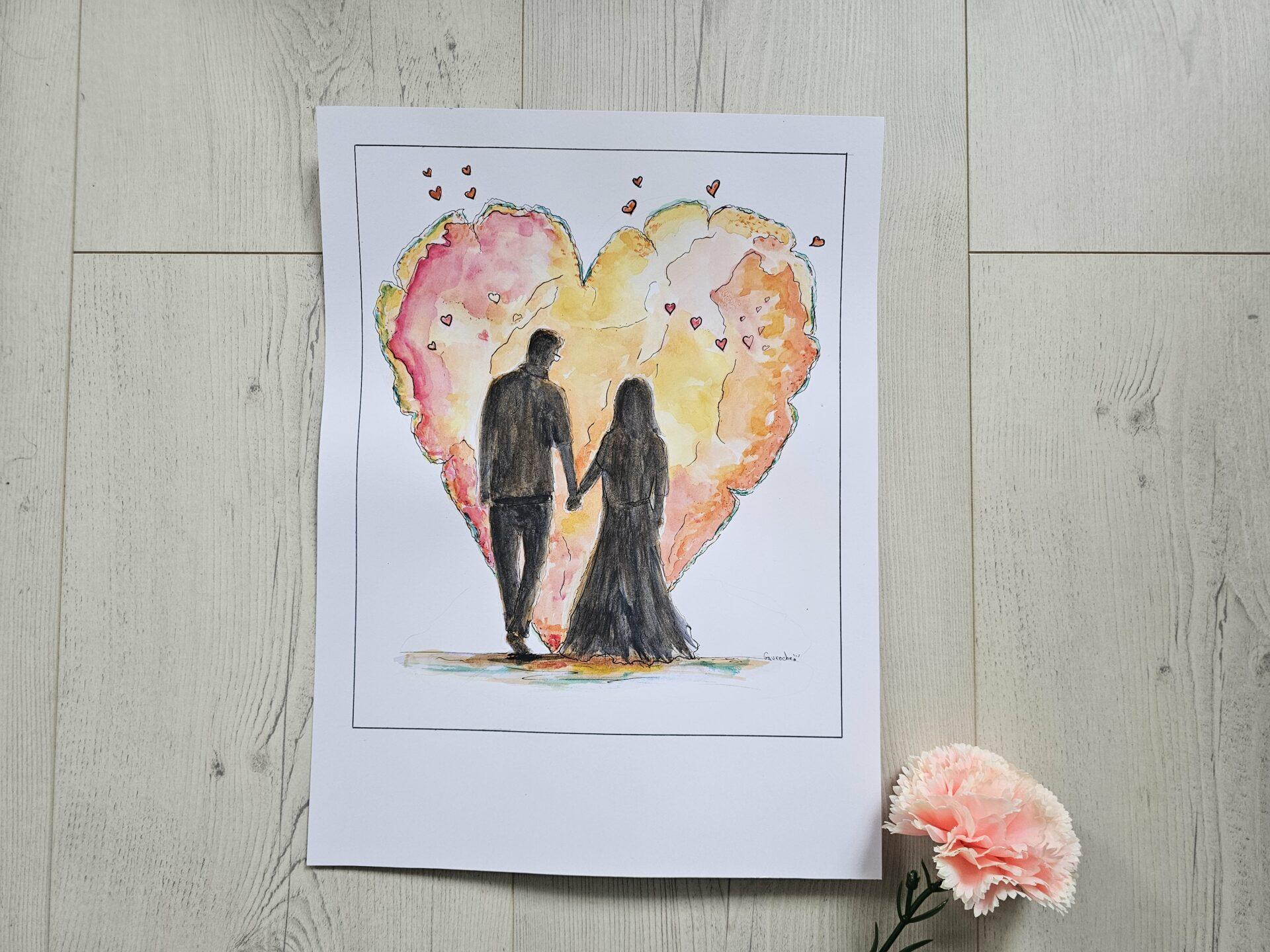Affiche Aquarelle Personnalisée - 40 CM 30 CM - Amour à l'Horizon – Image 3