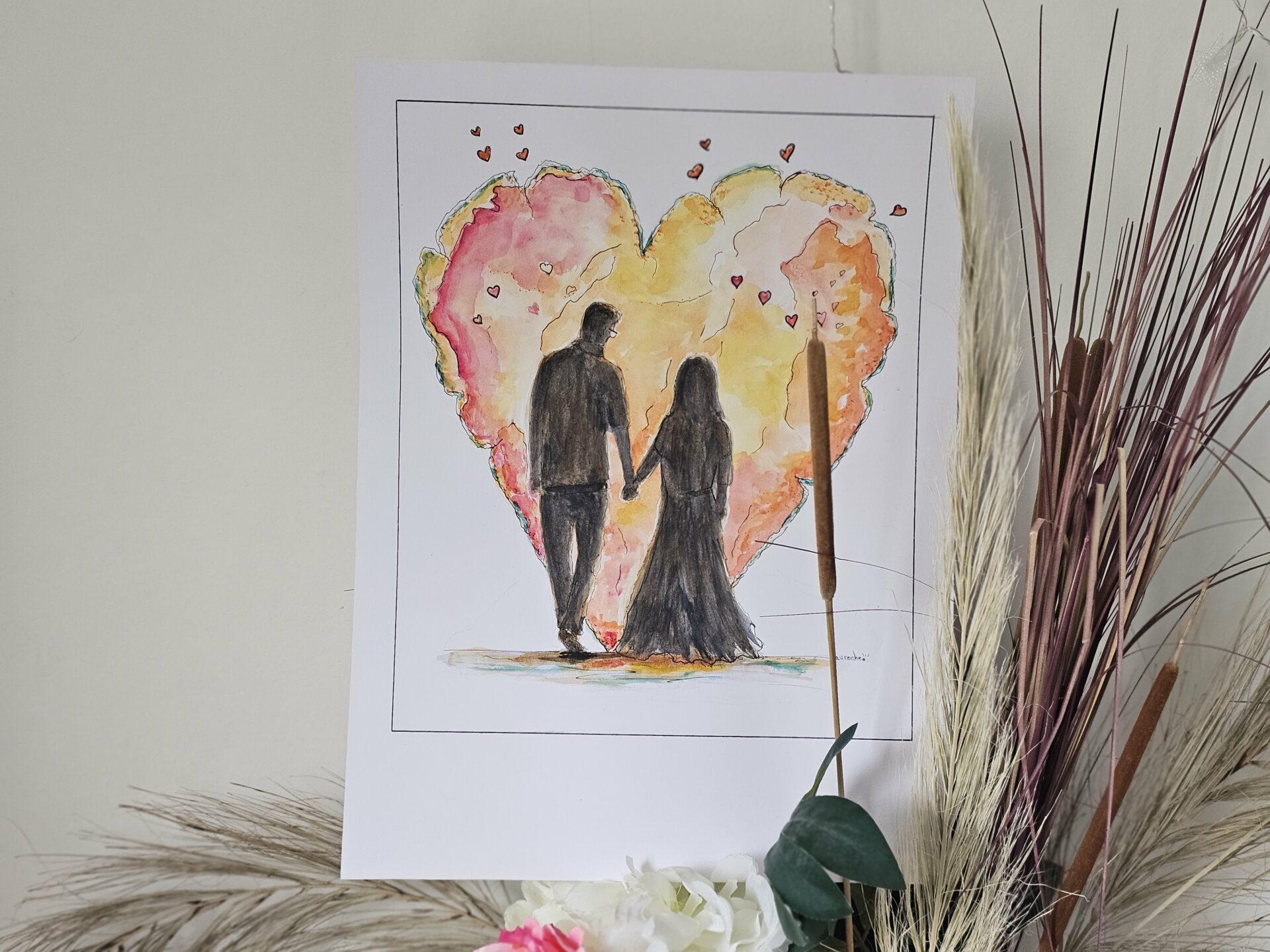 Affiche Aquarelle Personnalisée - 40 CM 30 CM - Amour à l'Horizon – Image 4