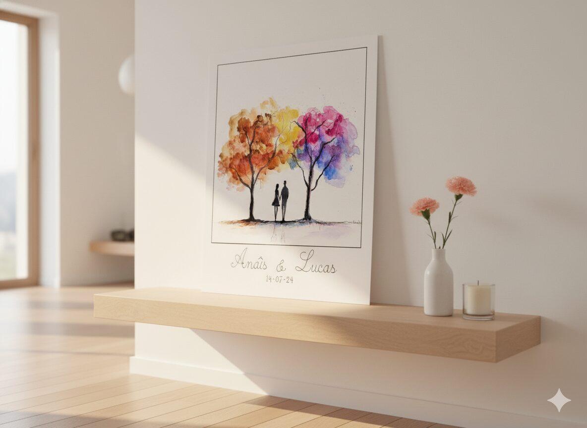 Affiche Les amoureux - Aquarelle Personnalisée - 40 CM 30 CM - frais de port offert – Image 6