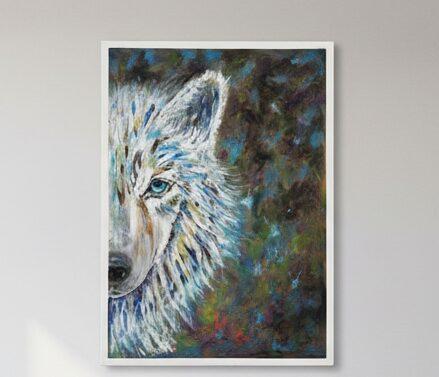 Tableau original Chien Loup Portrait Huile sur toile