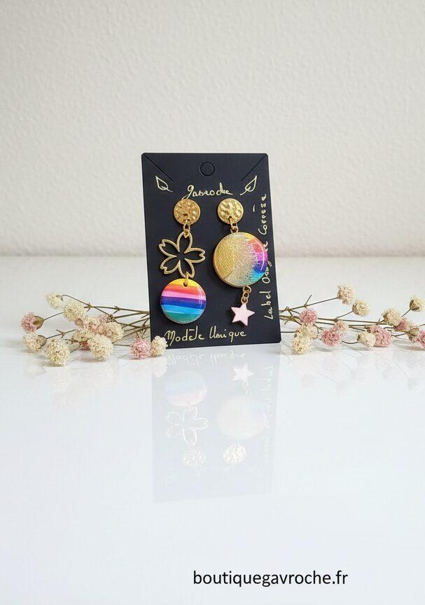 Boucles d'Oreilles Asymétriques Confetti & Arc-en-Ciel P.