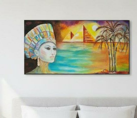 Princesse egyptienne peinture huile grand format boutiquegavroche art cadeau anniversaire sur mesure noces coton