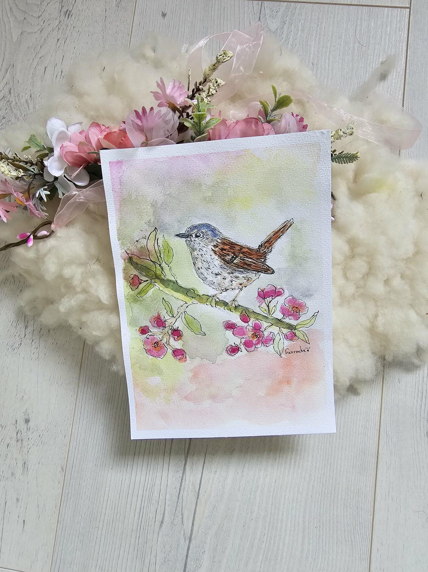 Aquarelle originale Accenteur Mouchet (20,5x14,8 cm) OFFRE 2FOR3 – Image 2