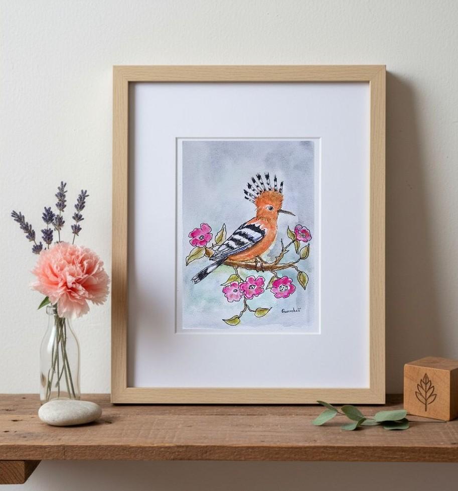 Peinture boutiquegavroche aquarelle ornithologique Huppe