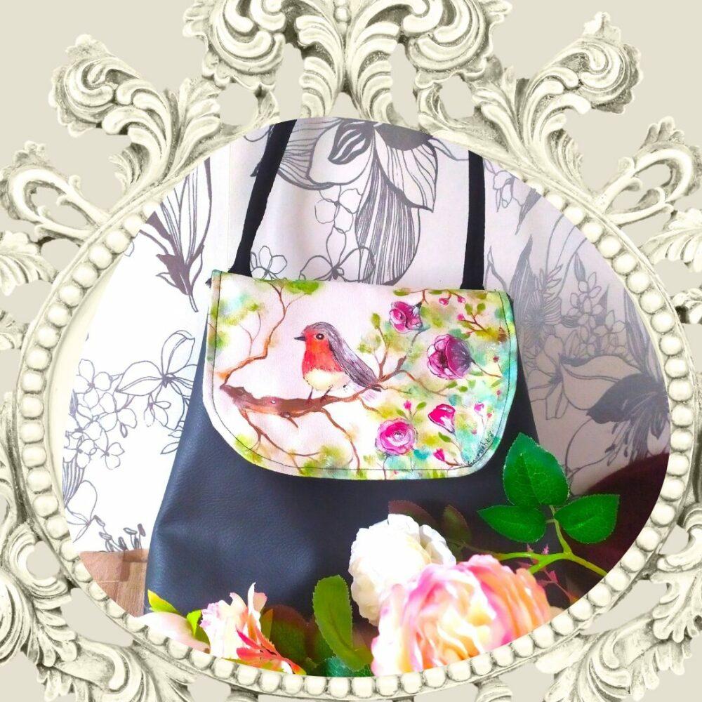 Sac rouge gorge en cretonne simili cuir et suedine, noces 19 ans mariage, boutiquegavroche.fr
