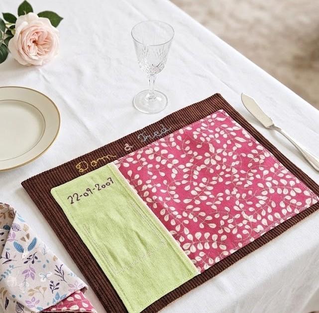 Personnalisation prenoms et date de mariage noces de cretonne set de table serviette coton